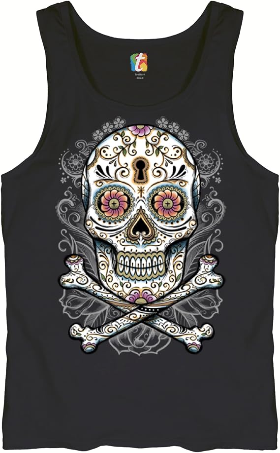 Calavera Sugar Skull Tank Top Mexican Day of The Dead Dia de Muertos Men's Top - skull tank tops
