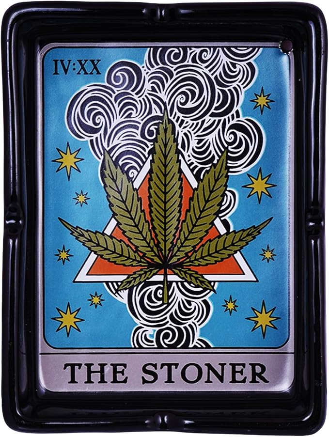 The Stoner Tarot Card Ceramic Ashtray – 4 x 5.5 Inches | Unique Handcrafted Ceramic Smoking Accessory | Durable & Stylish Ashtray for Home, Desk, or Collectible Display - skull ashtray