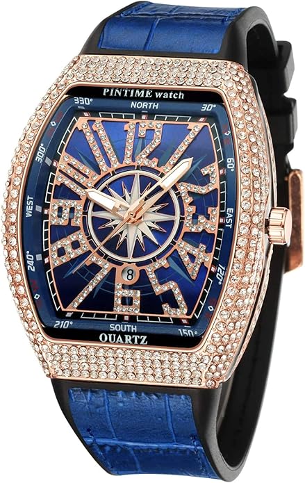FANMIS Men's Rectangle Quartz Watch Crystal Bezel Leather Strap Calendar - skull watch