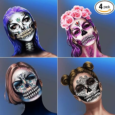 Face Jewels Day of the Death Face Gems Tattoo Stick on for Halloween - sugar skull makeup