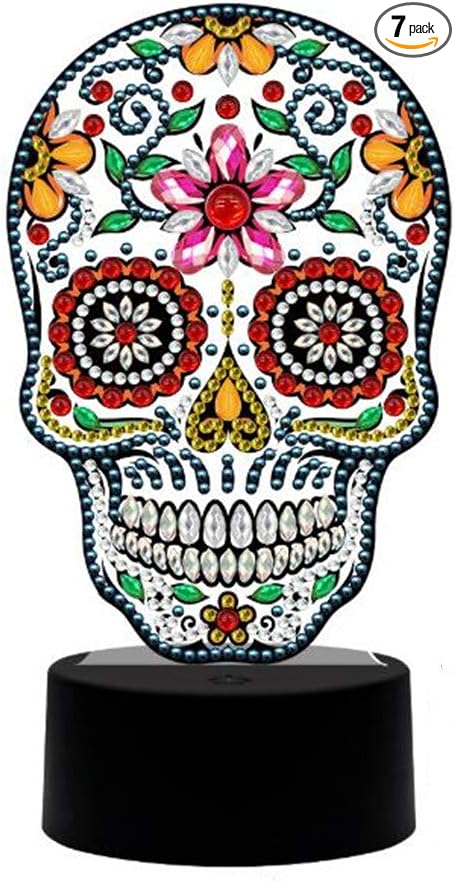 pigpigboss Flower Skull Diamond Painting Arts Night Lamp Kit with 7 Colors - skull painting