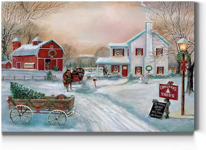 Renditions Gallery Christmas Tree Farm Wall Art, Country Winter Scene with Red Barn, Charming Decorations, Premium Gallery Wrapped Canvas Decor, Ready to Hang, 8 in H x 12 in W, Made in America - skull wall art