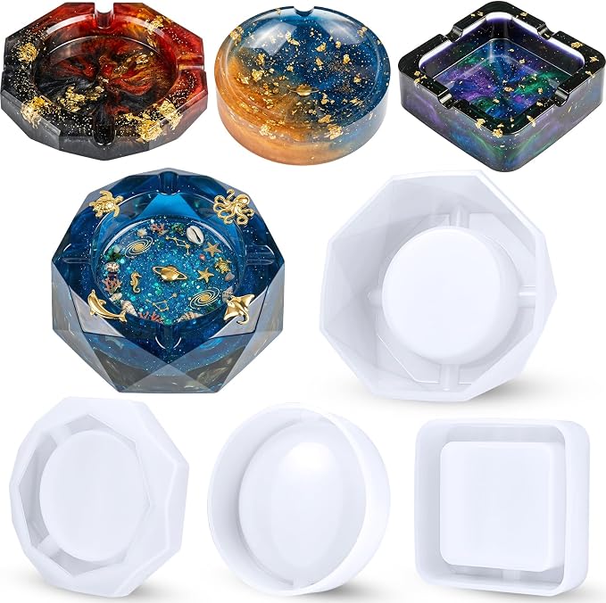 NiArt Epoxy Resin Silicone Molds Ashtray/Coaster 4 Shapes+9 Colors Glitter Powder Square/Round/Diamond DIY Casting Art Handcraft Agate Home Table Decor Holiday Ornament Storage Candle Holder Soap Dish - skull ashtray