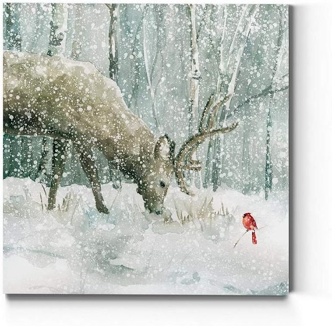 Renditions Gallery Reindeer and Cardinal Wall Art, Cute Christmas Artwork, Snowy Winter Forest, Scenic Nature, Premium Gallery Wrapped Canvas Decor, Ready to Hang, 24 in H x 24 in W, Made in America - skull wall art