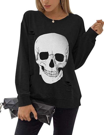 Blooming Jelly Women’s Halloween Sweatshirts Skull Shirts Fall Sweater