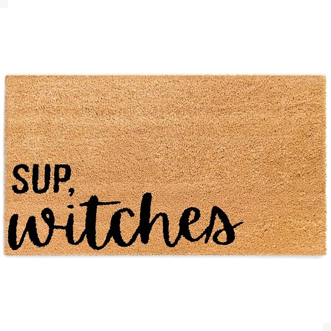 Halloween Door Mat - Welcome Mat for Front Door with Non-Slip Backing - Durable Doormat - Perfect for Outside Entrance Matt - Outdoor/Indoor - Sup, Witches - 17" x 30" - skull floor mat