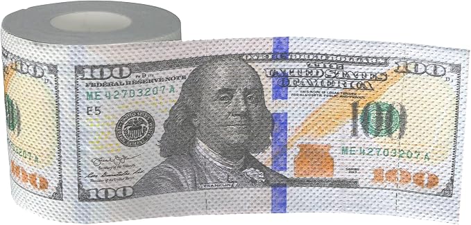 Iconikal 240-Sheet Gag Joke Money Toilet Paper, $100 Dollar Bill, 1 Roll - skull toilet paper