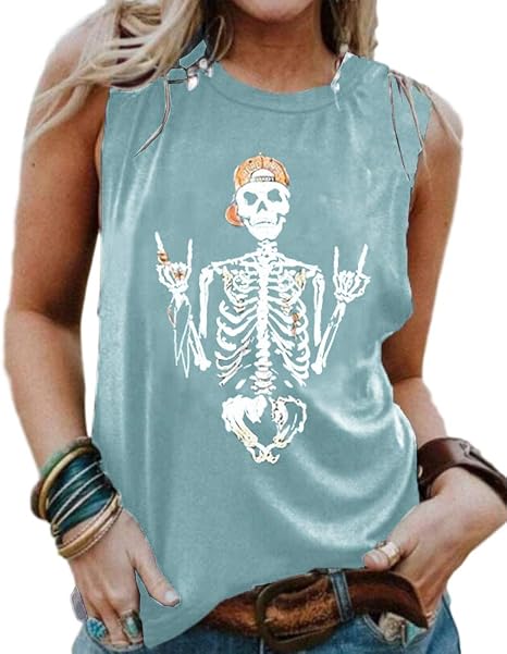 Womens Funny Skull Graphic Tank Tops Summer Sleeveless Workout Tee Shirts - skull tshirt