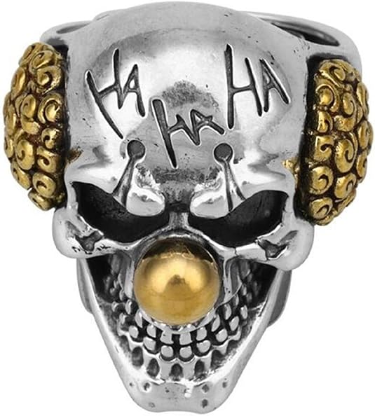 Skull Head Ring for Men - Gothic Clown Joker Vampire Devil Ring - Vintage Punk Halloween Biker Cocktail Party Jewelry Gift - skull ring