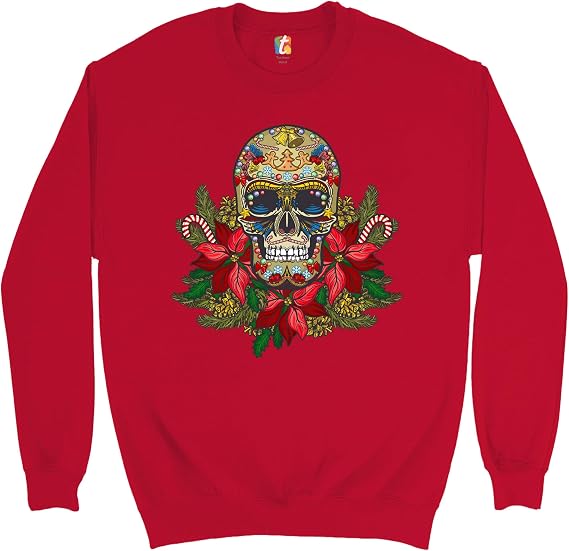 Tee Hunt Christmas Calavera Sweatshirt Sugar Skull Holiday Spirit Mistletoe Crewneck - skull sweatshirts