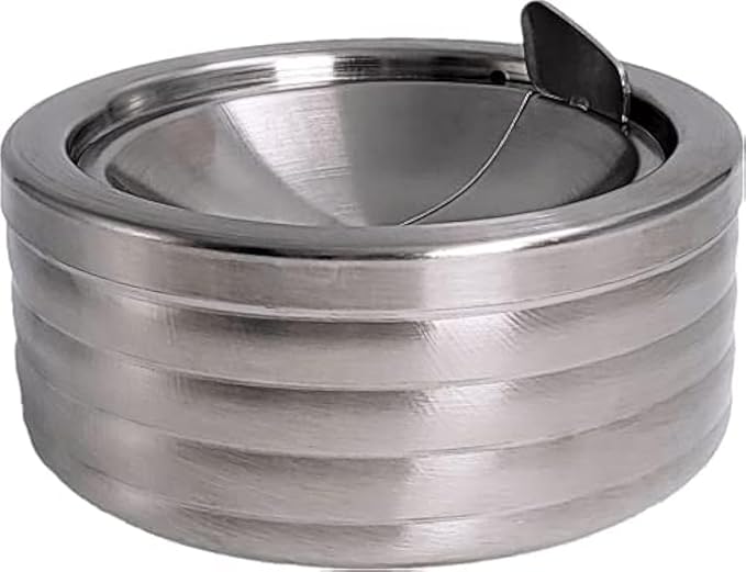 Grooved Silver Classic Metal Ashtray with a Lid for Cigarettes - Windproof Outdoor Ashtrays Can Patio Outdoor Indoor Decorative Fancy Ash Tray - skull ashtray