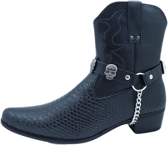 TrendyFashionJewelry New Men Biker Western Style Boot Bracelets Faux Leather Pair Straps Silver Metal Chain Skull Gothic Shoe Charms - sugar skull boots