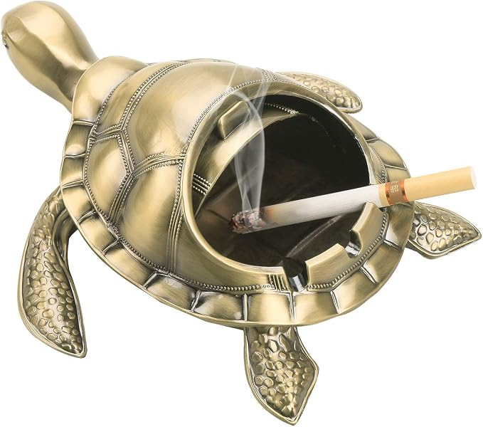 LAUYOO Vintage Turtle Windproof Ashtray with Lid Portable Cigarette Odor Ashtray Holder for Outdoor Indoor Smokers Metal Desktop Smoking Tobacco Ash Tray for Home Office Decoration (Bronze) - skull ashtray
