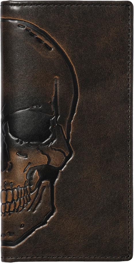 House of Jack Co. Skull Long Bifold Rodeo Wallet, Full Grain Leather, Black