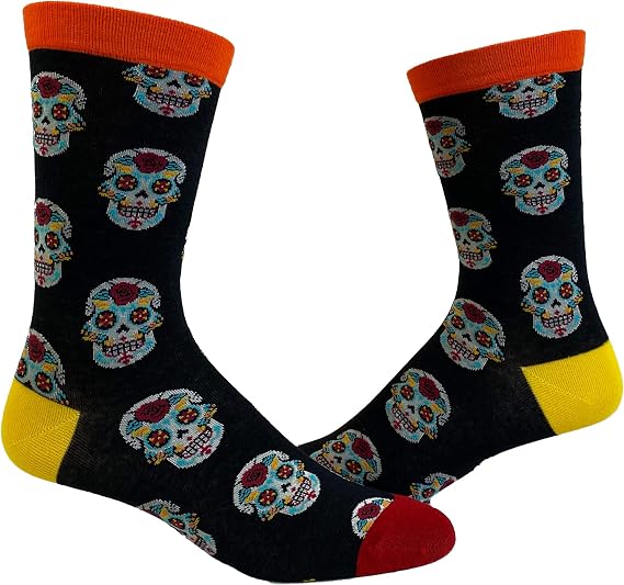 Men's Sugar Skull Socks Funny Day of The Day Mexico Novelty Footwear - sugar skull boots