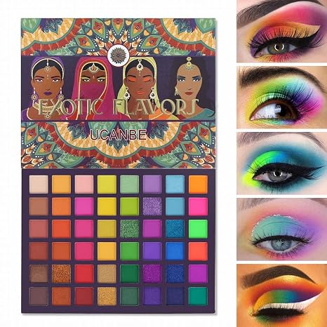 UCANBE EXOTIC FLAVORS Neon Eyeshadow Makeup Palette - 48 Colorful High Pigmented - Rainbow Matte Shimmer Glitter Eye Shadow Make Up Pallet Gift Set - sugar skull makeup