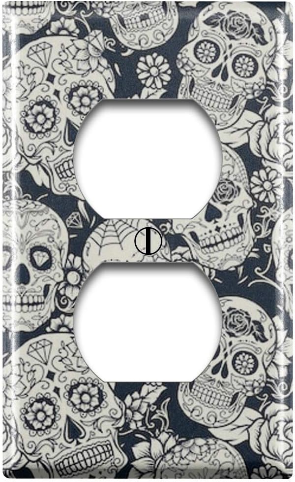 Duplex Outlet Decorative Wall Plate Cover (Day Dead Sugar Skull Floral Pattern) - skull plate