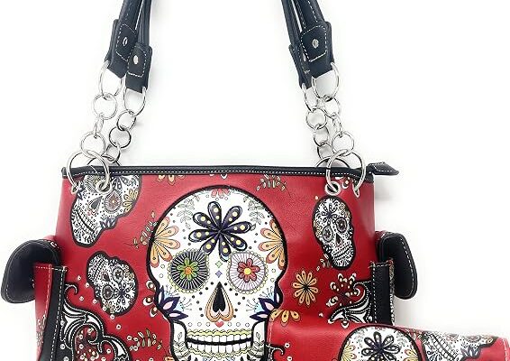 Texas West Women’s Embroidered Metal Skull Purse Handbag and Wallet set in 7 colors