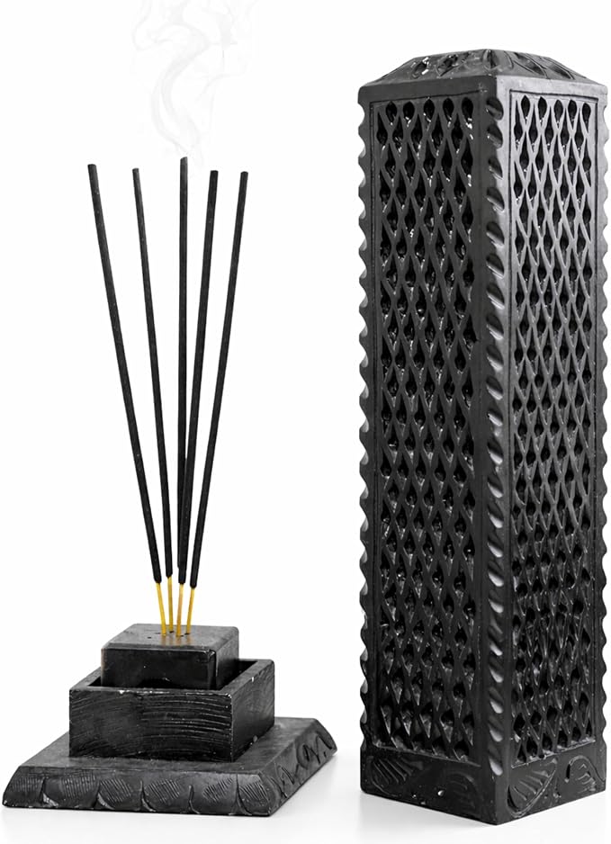 Handmade Marble Black Soapstone Incense Burner, 3x3x11 in - skull incense burner