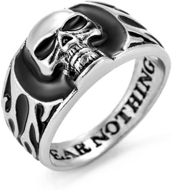 Gothic Demon Skull Head Amulet - Vintage Black Eye Skull Bone Totem Punk Rock Biker Ring for Men - Hip Hop Halloween Viking Jewelry - skull ring