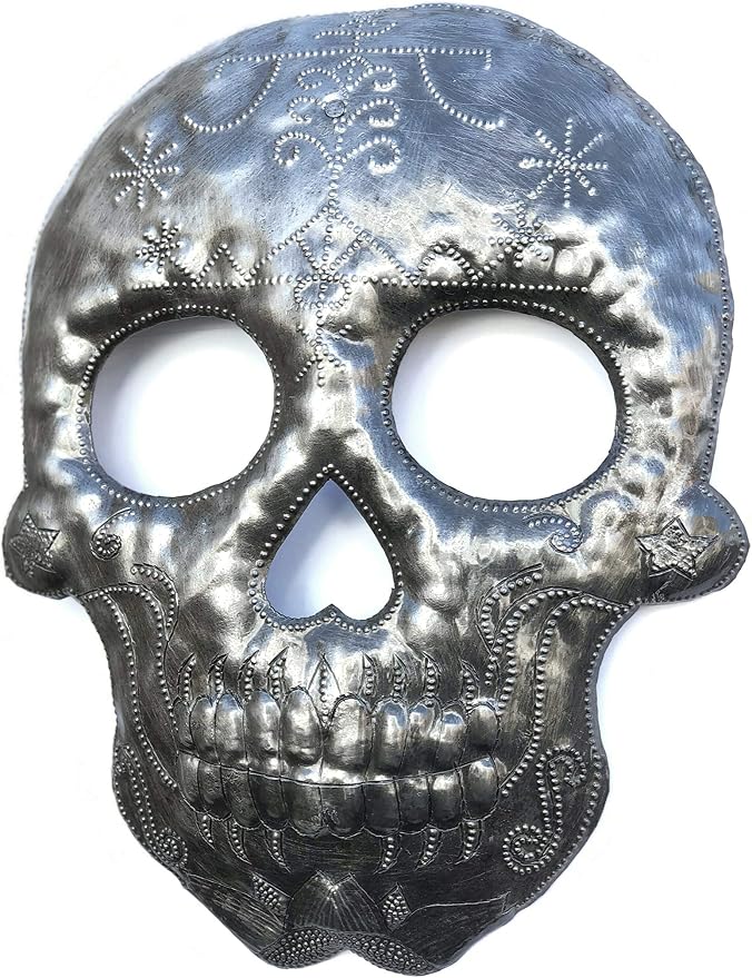 It's Cactus Veve Ogou Feray Skull Metal Wall Hanging Sculpture, Sugar Skull Skeleton Artwork, Handmade in Haiti, Recycled Metal 7.6 X 9.75 Inches Halloween Decorations Indoor Outdoor - skull wall art