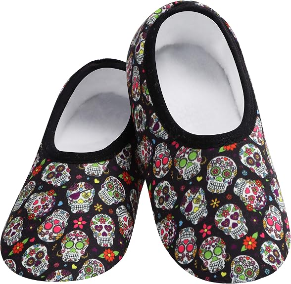 Snoozies Skinnies Women's Non Slip Slipper Socks - sugar skull costume