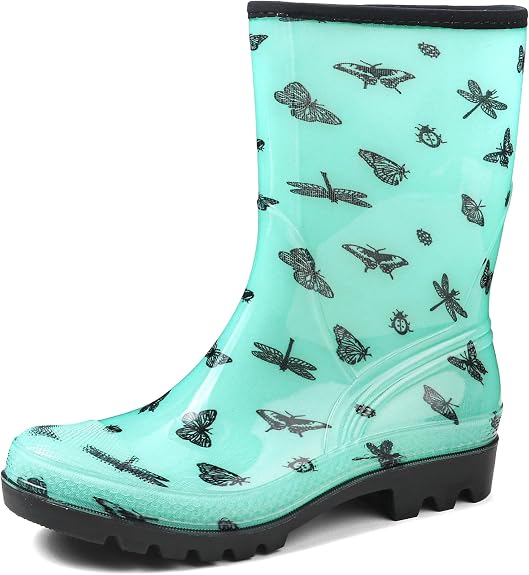 DKSUKO Women's Waterproof Rain Boots Mid Calf Rubber Garden Farm Boots - sugar skull boots