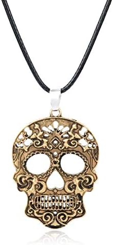 Calavera Sugar Skull [GOLD] Plated Necklace Mexican Human Decorative Skeleton Day of the Dead Catholic Souls - skull plate
