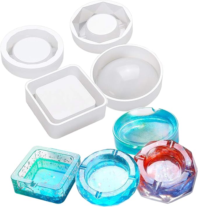 KRLIFCSL 4 Packs Epoxy Resin Silicone Molds,Ashtray Resin Mold,Soap Box Resin Mold,Resin Art Molds,Resin Casting Molds Include Square,Round and Rhombus Shape Large Size Resin Art Ashtray Molds. - skull ashtray