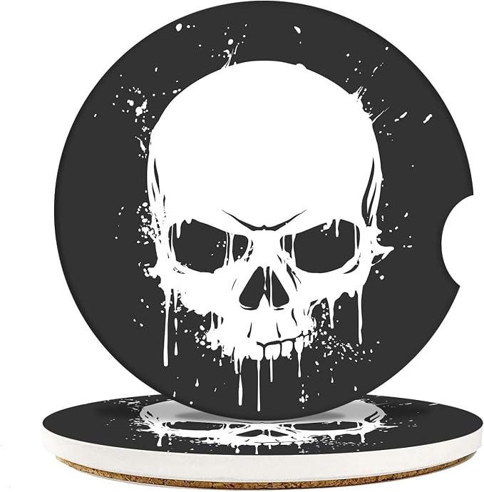 Skull Car Coasters for Drinks, 2 Pack Ceramic Stone 2.56" - skull coaster