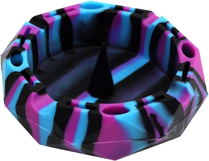 Silicone Geometric Ashtray (Black/Blue/Purple) | Unbreakable Multipurpose Portable Storage Tray with Glass-Friendly Tapping Center - skull ashtray