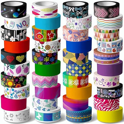 KUNMINGER 40 Rolls Washi Tape Set - 15 mm Wide Colored Decorative Tape for DIY Crafts, Junk Journal Supplies, Scrapbooking Supplies, Bullet Journals, Planners, Party Decorations - skull sticker