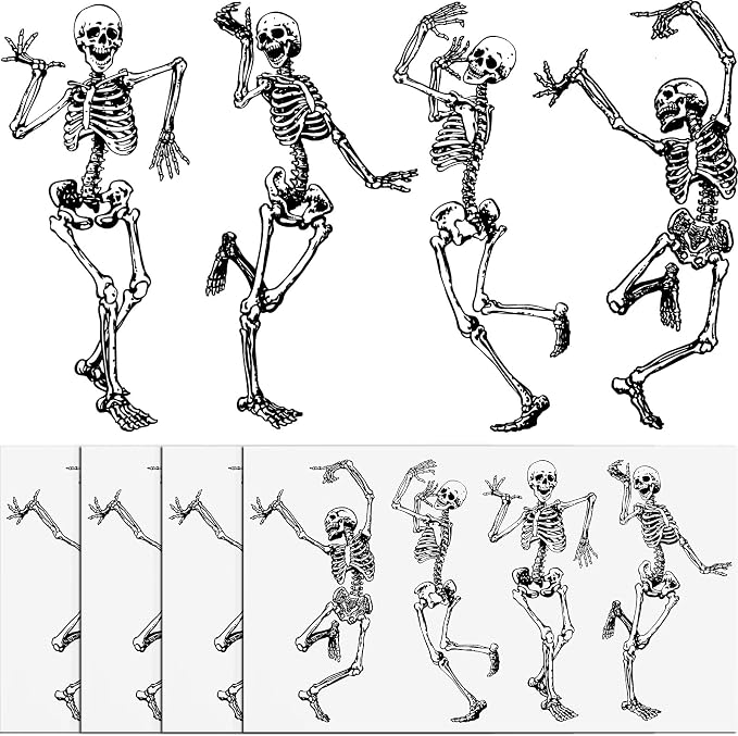 Zonon 4 Pcs 5” Halloween Skeleton Bumper Stickers Dancing Skeleton Sticker