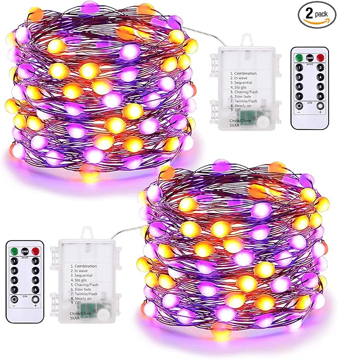 BrizLabs Purple & Orange Battery Halloween Lights Remote 17.48 ft 50 LED - string light