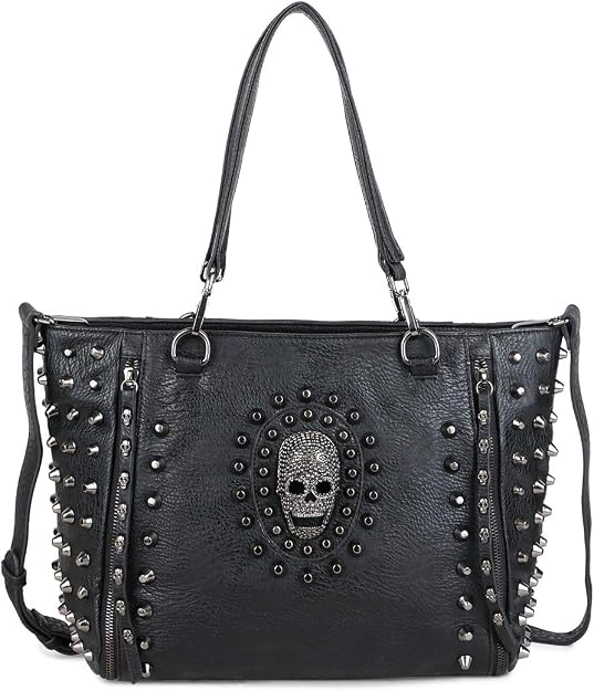 Skull Handbag Purse for Women Gothic Top-handle Shoulder Bag PU Leather Tote Satchel Black - sugar skull handbags for sale