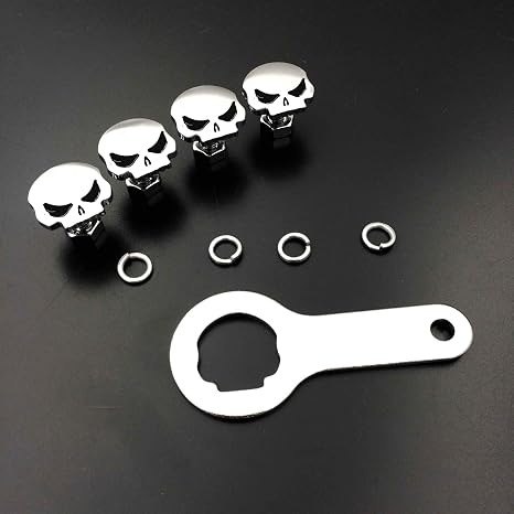 Motorcycle Chrome Gear Skull Zombie License Plate Mounting Hardware(Wrench Lockwasher Nut and 1/4 inch Screw) Compatible with Universal Most Sportbikes Streetbikes Bikes [P/N: MT414-001-CD] - skull plate