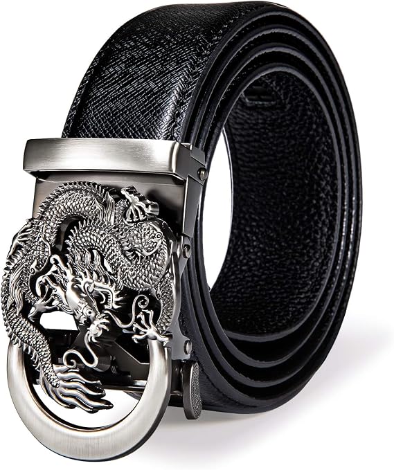 Dubulle Mens Ratchet Belt Gold Click Buckle Adjustable Leather Belts - skull wallet