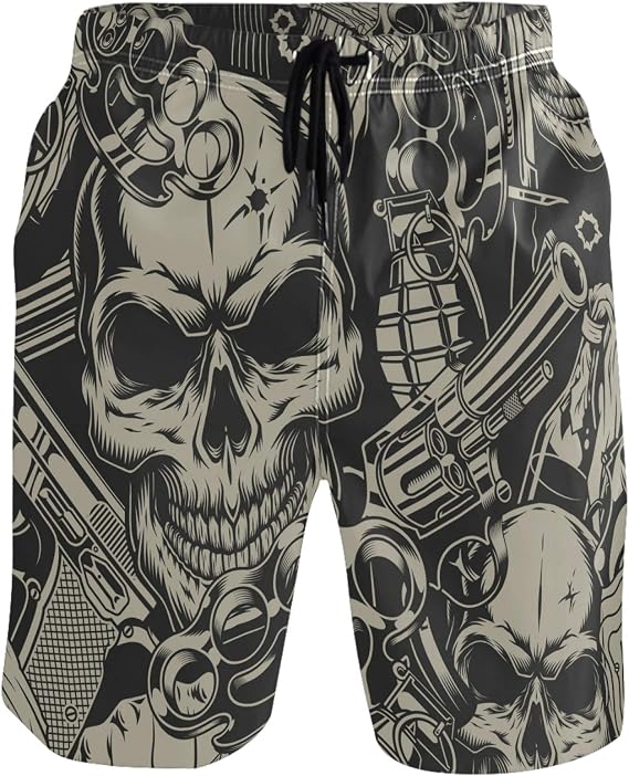 visesunny Men's Novelty Beach Shorts Quick Dry Swimwear Sports Running Swim Board Shorts Bathing Suits Mesh Lining - skull swimsuit