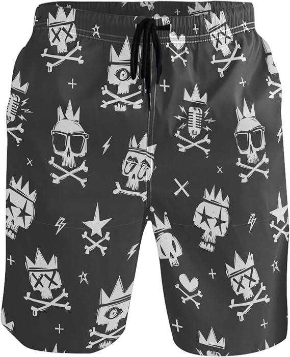 visesunny Men's Colorful Flower Print Beach Shorts Hot Summer Swim Trunks Sports Running Bathing Suits with Mesh Lining - skull swimsuit