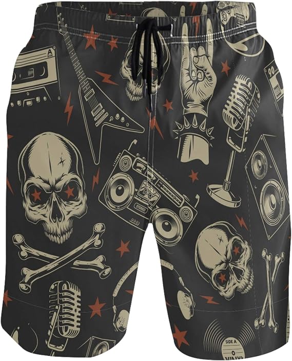 visesunny Men's Novelty Beach Shorts Soft Swimwear Sports Running Swim Board Shorts Bathing Suits Mesh Lining - skull swimsuit