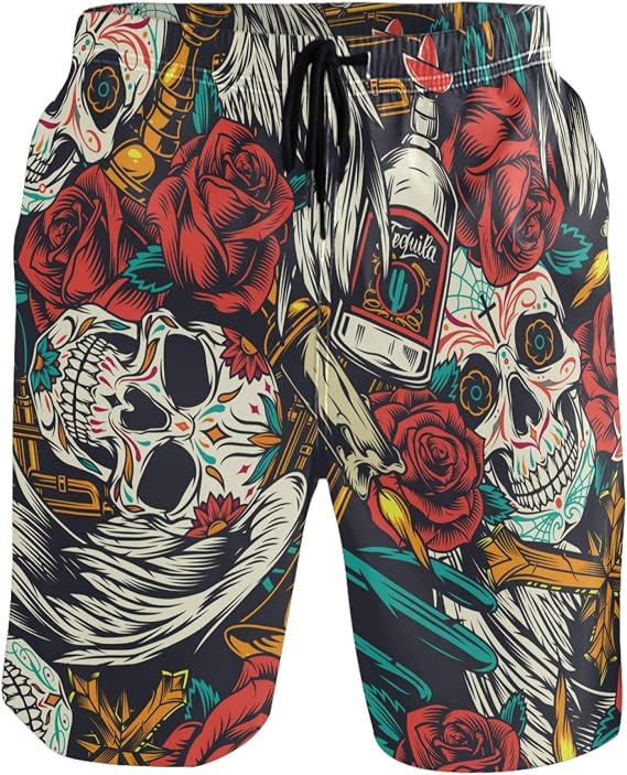 visesunny Men's Novelty Beach Shorts Quick Dry Swimwear Sports Running Swim Board Shorts Bathing Suits with Pockets Summer - skull swimsuit