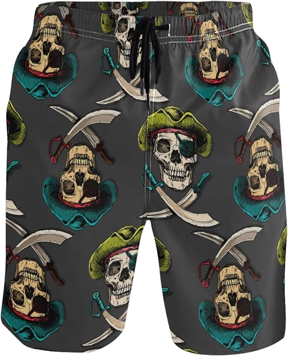 visesunny Stylish Mens Swim Trunks Quick Dry Beachwear Sports Running Swim Board Shorts Bathing Suits Mesh Lining - skull swimsuit