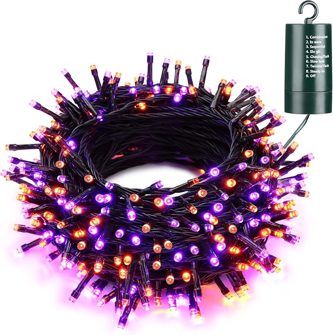 Joomer Battery Operated Orange Purple Halloween Lights, 66FT 200 LED - string light