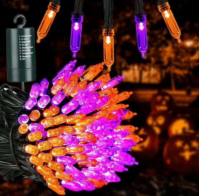 Joomer Battery Operated Orange Purple Halloween String Lights, 33FT 100 LED - string light