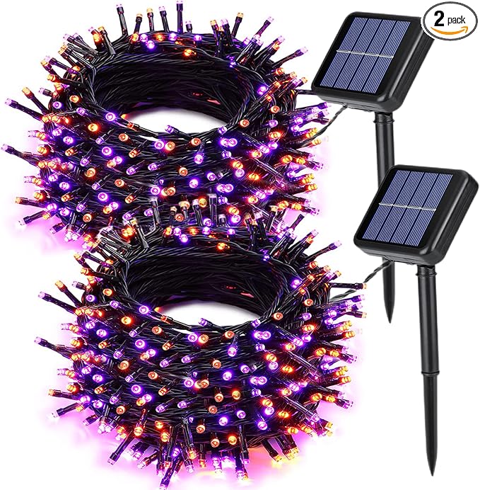 Joomer Orange Purple Halloween Solar Lights, 2Pack Total 144FT 400LED - string light