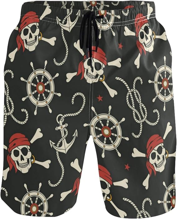 visesunny Fashion Funny Style Men's Beach Shorts Swim Trunks Quick Dry Casual Polyester Swim Shorts with Pockets S-XXL - skull swimsuit
