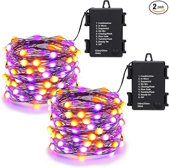 Lomotech Orange Purple Halloween Lights, 2 Pack 16.4ft 50 LED Fairy Lights - string light