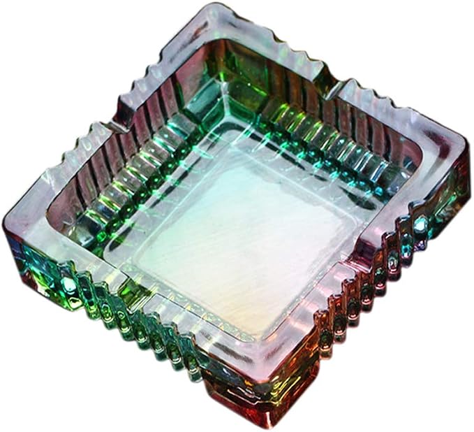 JHNIF Classic Square Heavy Crystal Glass Ashtray, Stained Glass, 6 Inches - skull ashtray
