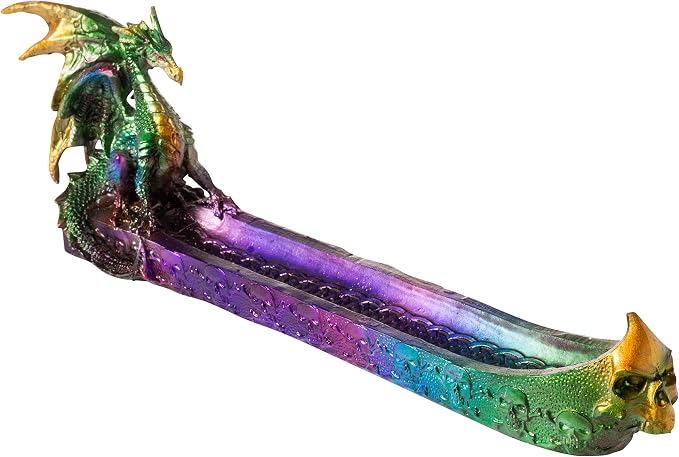 Artisan Owl Rainbow Dragon Decorative Incense Stick Holder Burner with Ash Catcher - skull incense burner