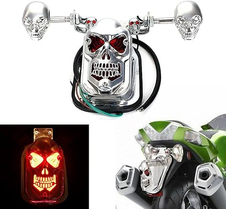 Motorcycles Chrome Rear Skull Tail Light Turn Signal Brake Stop Amber Lamp For Harley Bobber